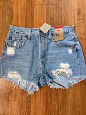 Levi's Light Blue Distressed 501 Denim Cutoff Shorts